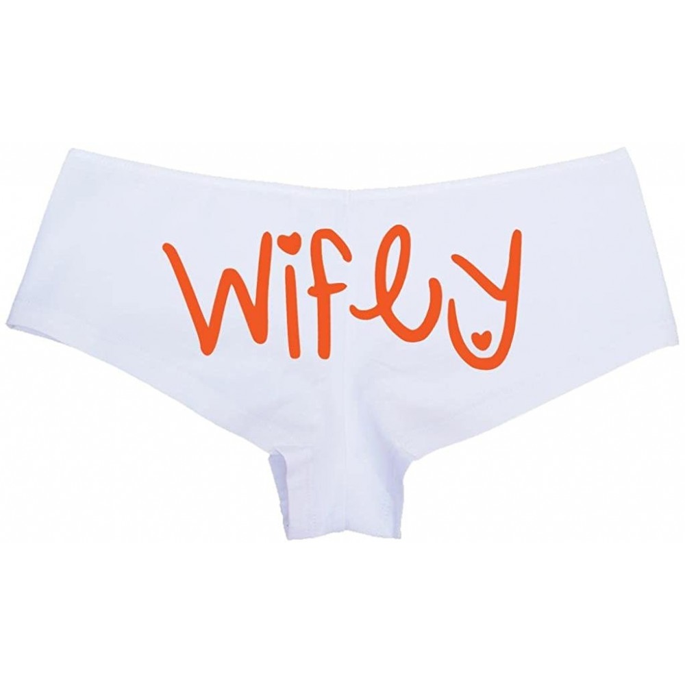 Panties Women's Wifey Love My Wife Hot Booty Sexy Boyshort - White/Orange - C911UPJ4GG7