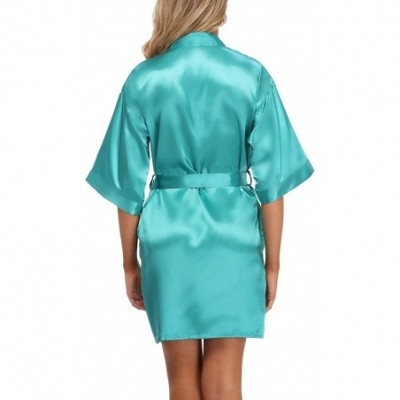 Robes Women's Pure Color Silk Kimono Short Robes for Bridesmaids and Bride - Dark Green - CO19D5YZ02G