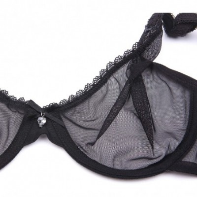 Bras Women's Underwired Non Padding Sheer Breathable Balconette Bra - Black - CY18L3SG8CS