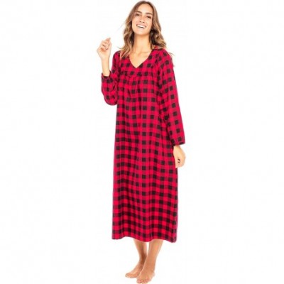 Nightgowns & Sleepshirts Women's Cotton Flannel Nightgown- Long Soft Sleep Dress- XL Red and Black Tartan Plaid (A0497Q42XL) ...