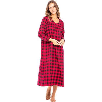 Nightgowns & Sleepshirts Women's Cotton Flannel Nightgown- Long Soft Sleep Dress- XL Red and Black Tartan Plaid (A0497Q42XL) ...