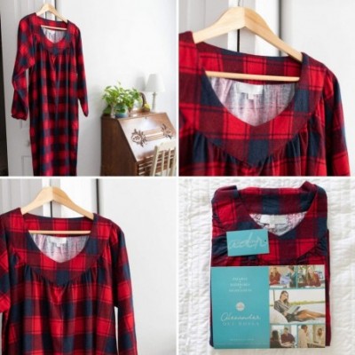 Nightgowns & Sleepshirts Women's Cotton Flannel Nightgown- Long Soft Sleep Dress- XL Red and Black Tartan Plaid (A0497Q42XL) ...