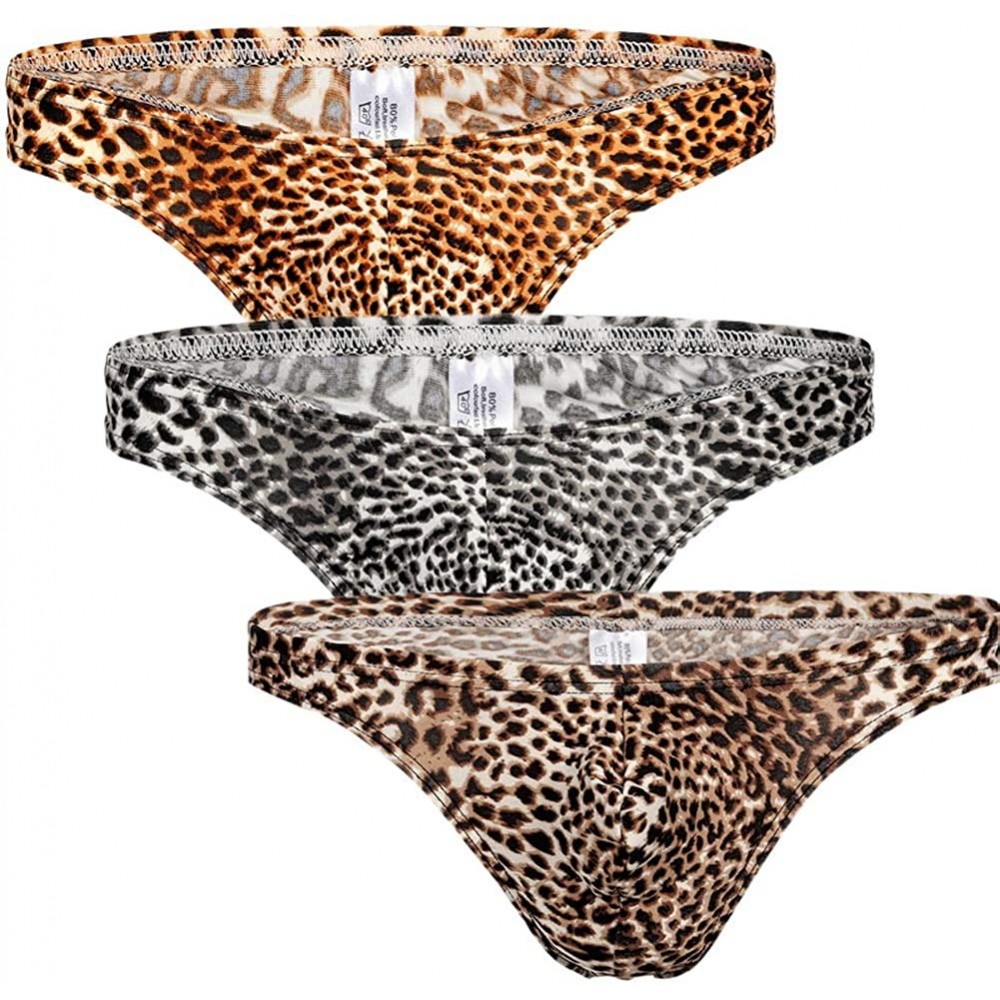 G-Strings & Thongs Men's Leopard-Print Back T-Back Underwear Sexy Buttocks Thong Low-Rise Briefs - 3p - CV18XOI2M7E