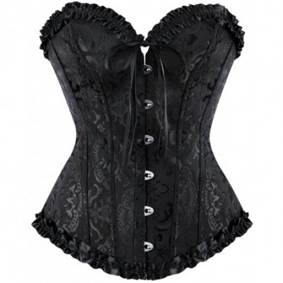 Bustiers & Corsets Women's Lace Up Boned Overbust Corset Bustier Bodyshaper Top - Black - CK11VDP48PB