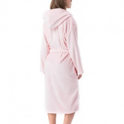 Robes Women's Dressing Gown Bath Robe Fleece Hooded Bathrobe Loungewear - Pink - CG19736IYK2