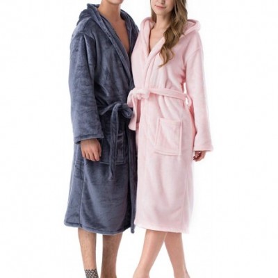 Robes Women's Dressing Gown Bath Robe Fleece Hooded Bathrobe Loungewear - Pink - CG19736IYK2