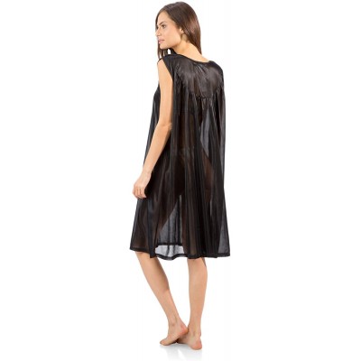 Nightgowns & Sleepshirts Women's Sleeveless Flower Satin Nightgown - Black - C612O63A6Z2