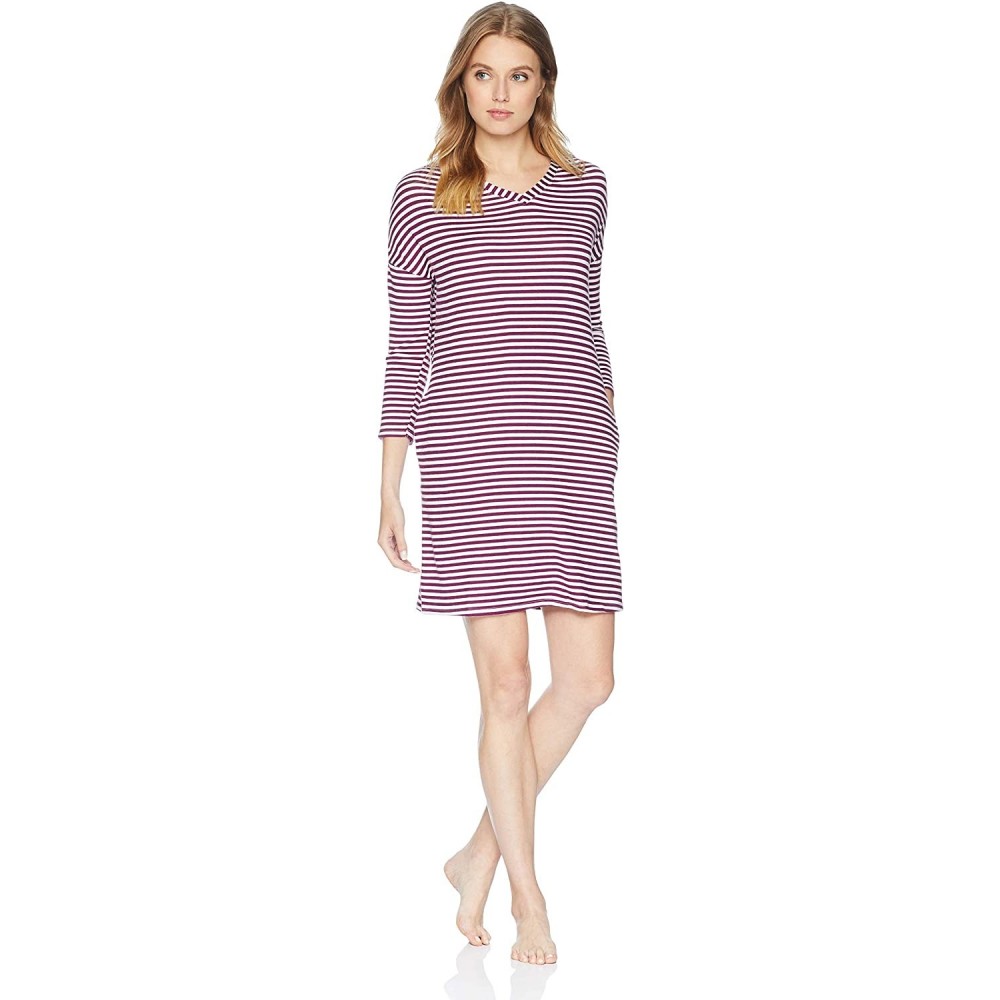 Nightgowns & Sleepshirts Women's Striped Lounge Pop Over Shirt Dress - Cozy Stripe - C9188W6MNZM