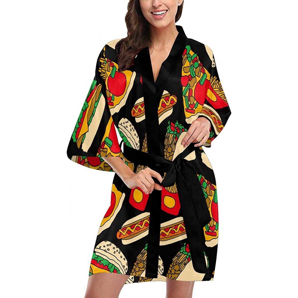 Robes Custom Fast Food Pizza Women Kimono Robes Beach Cover Up for Parties Wedding (XS-2XL) - Multi 1 - CB194WZ0UR6