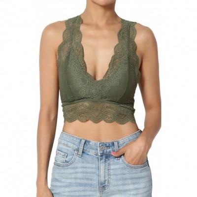 Bras Lace Hourglass Racerback Removable Pad Bralette Bra Top Crop Tank - Dusty Olive - CO18WQSW4WT