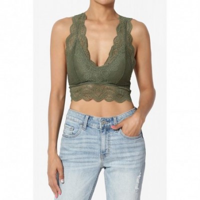 Bras Lace Hourglass Racerback Removable Pad Bralette Bra Top Crop Tank - Dusty Olive - CO18WQSW4WT