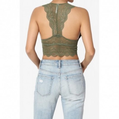 Bras Lace Hourglass Racerback Removable Pad Bralette Bra Top Crop Tank - Dusty Olive - CO18WQSW4WT