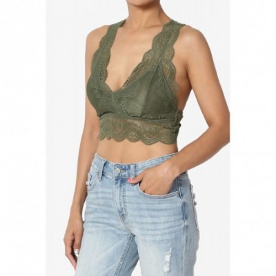 Bras Lace Hourglass Racerback Removable Pad Bralette Bra Top Crop Tank - Dusty Olive - CO18WQSW4WT