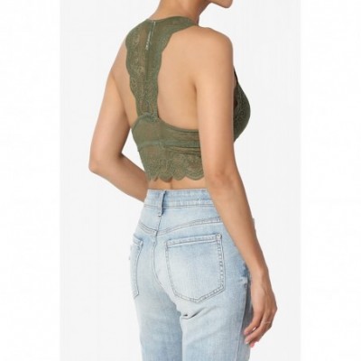 Bras Lace Hourglass Racerback Removable Pad Bralette Bra Top Crop Tank - Dusty Olive - CO18WQSW4WT