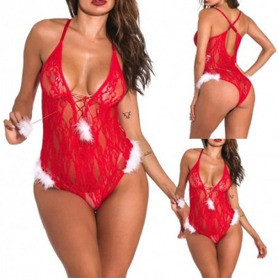 Bustiers & Corsets Christmas Fashion Women Sexy Lace Lingerie Conjoined Pajamas Underwear - Red - CV18ZW4RX62