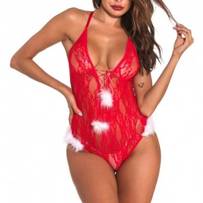 Bustiers & Corsets Christmas Fashion Women Sexy Lace Lingerie Conjoined Pajamas Underwear - Red - CV18ZW4RX62