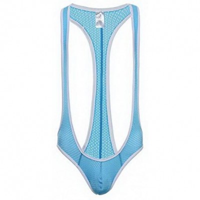 G-Strings & Thongs Men's Sexy Nylon Jockstrap Leotard Underwear Jumpsuits Wrestling Singlet Bodysuit - Blue - CV18TKSOH5E