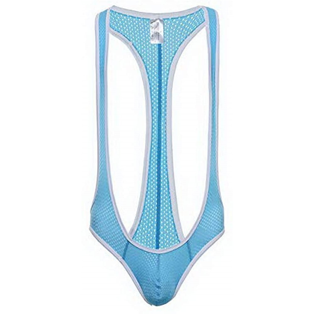 G-Strings & Thongs Men's Sexy Nylon Jockstrap Leotard Underwear Jumpsuits Wrestling Singlet Bodysuit - Blue - CV18TKSOH5E