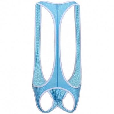 G-Strings & Thongs Men's Sexy Nylon Jockstrap Leotard Underwear Jumpsuits Wrestling Singlet Bodysuit - Blue - CV18TKSOH5E