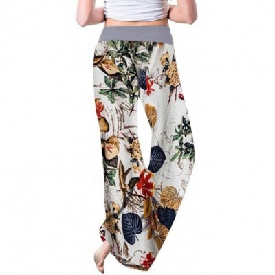 Bottoms Pajama Pants Womens Casual Print Wide Leg Pants Comfy Palazzo Lounge Pjs Bottom Floral Print Slouch Drawstring /White...