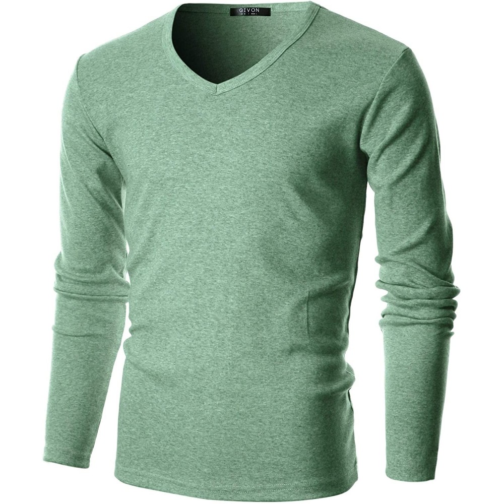 Thermal Underwear Mens Slim Fit Soft Cotton Long Sleeve Lightweight Thermal V-Neck T-Shirt - Dcp053-jade Green - CK18IRLDRKZ