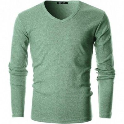 Thermal Underwear Mens Slim Fit Soft Cotton Long Sleeve Lightweight Thermal V-Neck T-Shirt - Dcp053-jade Green - CK18IRLDRKZ