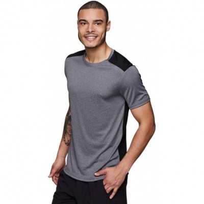 Undershirts Active Men's Athletic Performance Gym Workout Ventilated Mesh Short Sleeve Crewneck T-Shirt - Charcoal - C4196E9XLNZ