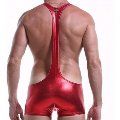 G-Strings & Thongs Men Sexy Leather Jumpsuit Erotic Underwear Gay Briefs Club Fancy Dress Plus Size - Red - CD18XLN96NI