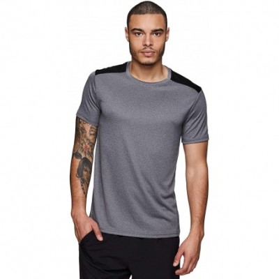 Undershirts Active Men's Athletic Performance Gym Workout Ventilated Mesh Short Sleeve Crewneck T-Shirt - Charcoal - C4196E9XLNZ