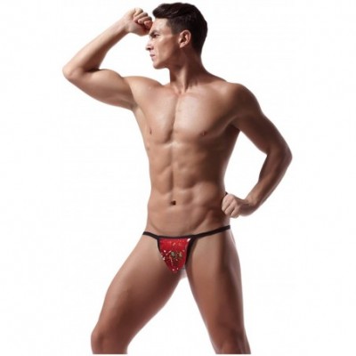 G-Strings & Thongs Men's Underwear Printed Cotton Low-Rise T-Thongs - Red - CE18ATIUNST