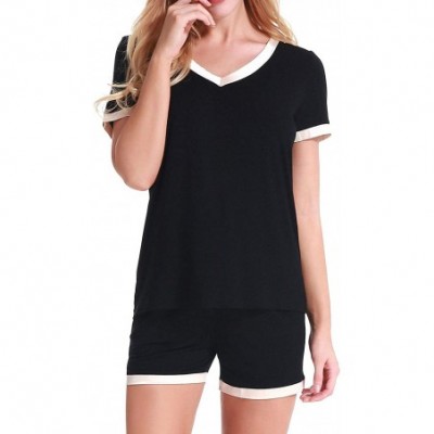 Sets Women's V-Neck Pajamas Set Short Sleeve Sleepwear Ladies Loungewear - Black - CU18G2KC62A