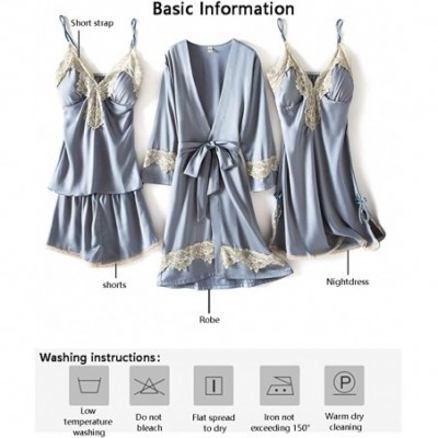 Sets Womens Pajamas Set Silk Satin Pajamas Set 4 Piece Suspenders Shorts Robe and Skirt Sexy Camisole Pajamas Lace Robe Set -...