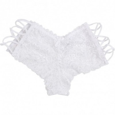 Panties Women Underwear See Through Floral Lace Panties Boyshort Briefs - White - CM17Z70H3UZ