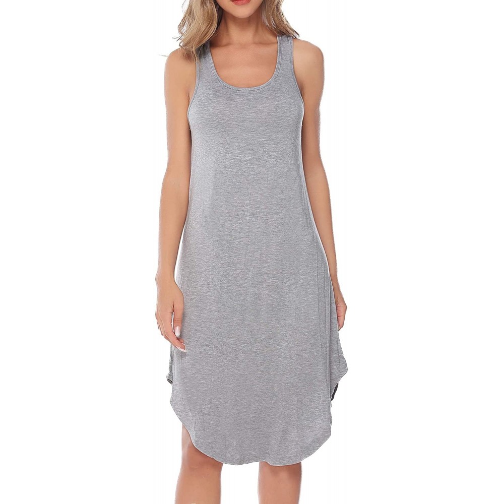 Nightgowns & Sleepshirts Women's Sleeveless Cotton Nightgown Soft Nightshirt Sleepwear Racerback Sleep Dress - Gray - CX18S66...