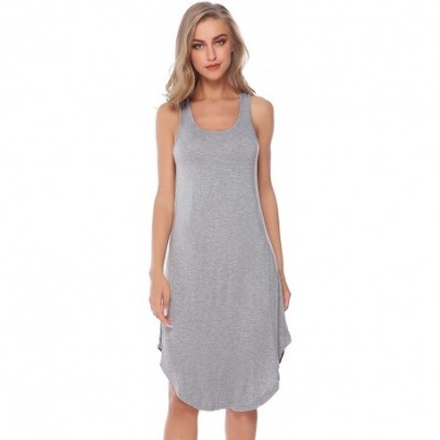 Nightgowns & Sleepshirts Women's Sleeveless Cotton Nightgown Soft Nightshirt Sleepwear Racerback Sleep Dress - Gray - CX18S66...