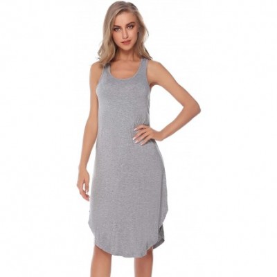 Nightgowns & Sleepshirts Women's Sleeveless Cotton Nightgown Soft Nightshirt Sleepwear Racerback Sleep Dress - Gray - CX18S66...