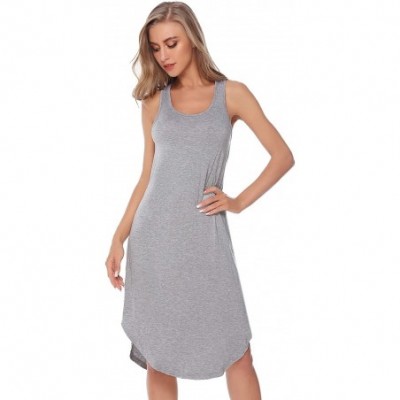 Nightgowns & Sleepshirts Women's Sleeveless Cotton Nightgown Soft Nightshirt Sleepwear Racerback Sleep Dress - Gray - CX18S66...