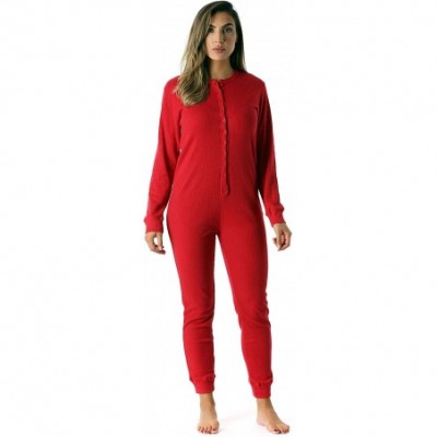 Thermal Underwear Women's Thermal Henley Onesie Union Suit - Red - CT18H3Q9QHL