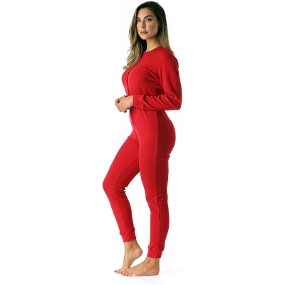 Thermal Underwear Women's Thermal Henley Onesie Union Suit - Red - CT18H3Q9QHL