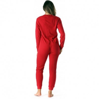 Thermal Underwear Women's Thermal Henley Onesie Union Suit - Red - CT18H3Q9QHL