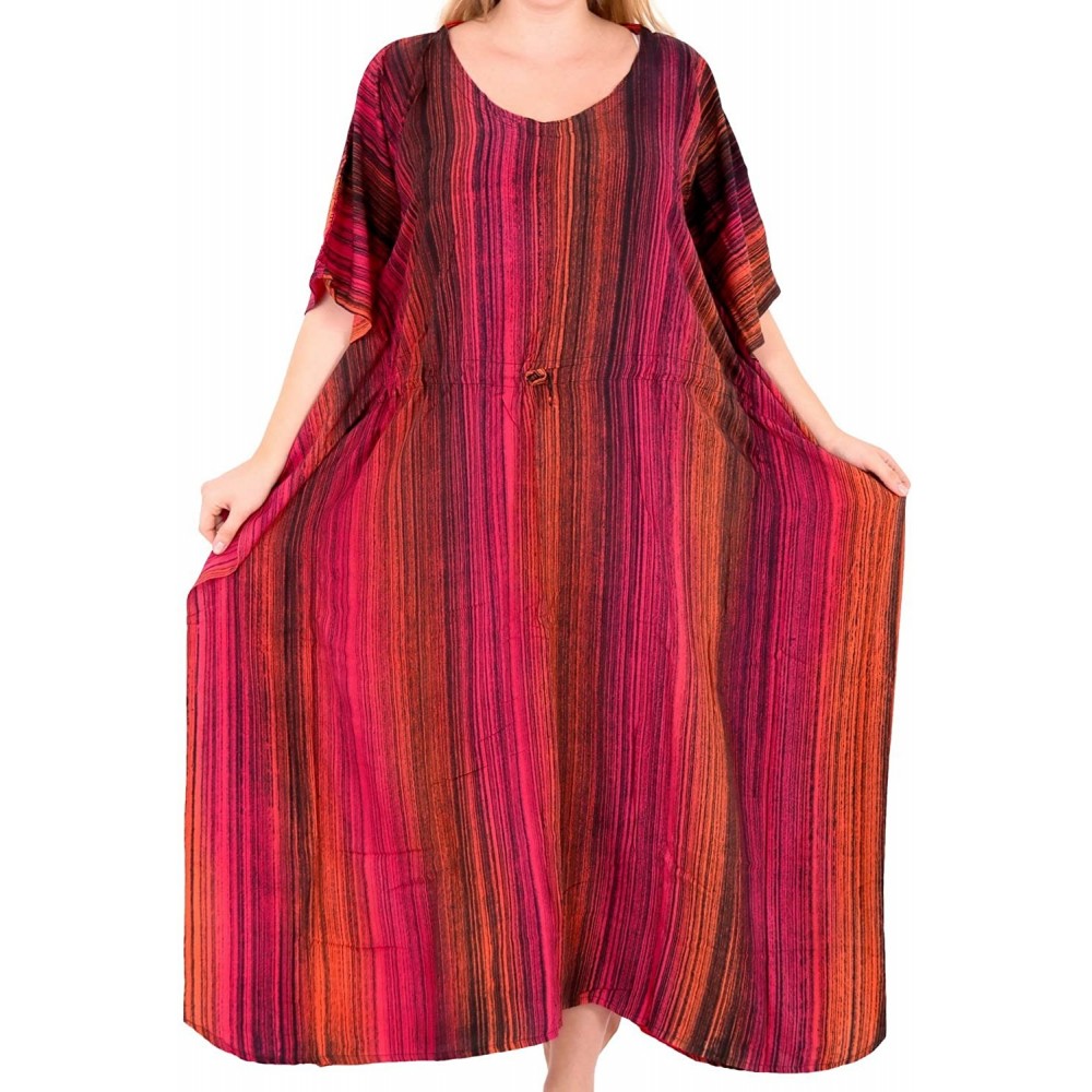 Nightgowns & Sleepshirts Women's Loose Caftan Swimsuit Cover Up Beach Casual Dress Hand Tie Dye - Pink_l261 - CJ129WXDBWL