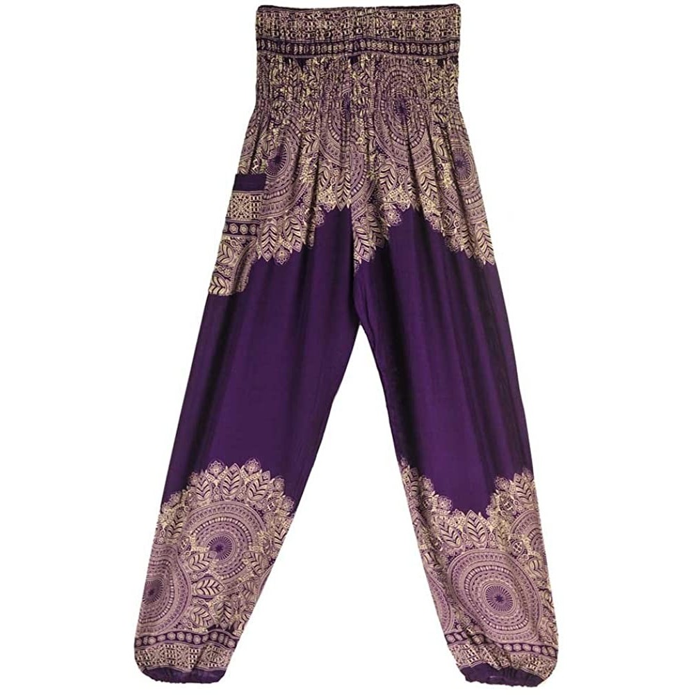 Bottoms Women's Thai Harem Dashiki Leggings Boho Festival Hippy Smock Loose High Waist Yoga Pants - D-purple - CK18OANNY2Y