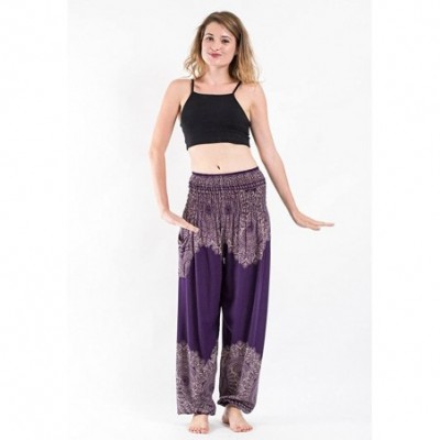 Bottoms Women's Thai Harem Dashiki Leggings Boho Festival Hippy Smock Loose High Waist Yoga Pants - D-purple - CK18OANNY2Y