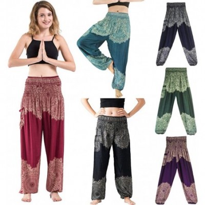 Bottoms Women's Thai Harem Dashiki Leggings Boho Festival Hippy Smock Loose High Waist Yoga Pants - D-purple - CK18OANNY2Y