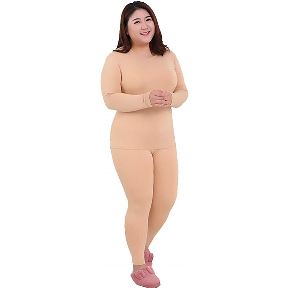 Thermal Underwear Women's Plus Size Thermal Underwear Set Long Slim Fit Base Layer Long John Set - Apricot - C818AHYTWST