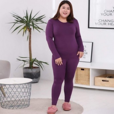 Thermal Underwear Women's Plus Size Thermal Underwear Set Long Slim Fit Base Layer Long John Set - Apricot - C818AHYTWST