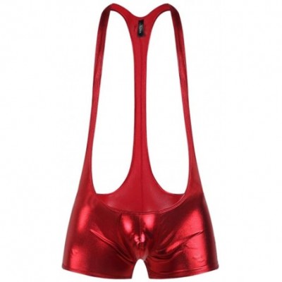 G-Strings & Thongs Men Sexy Leather Jumpsuit Erotic Underwear Gay Briefs Club Fancy Dress Plus Size - Red - CD18XLN96NI