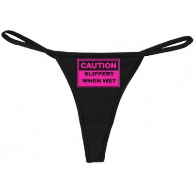 Panties Women's Rude Slippery When Wet Fun Sexy Thong - Black/Hot Pink - C111UPMCB4X