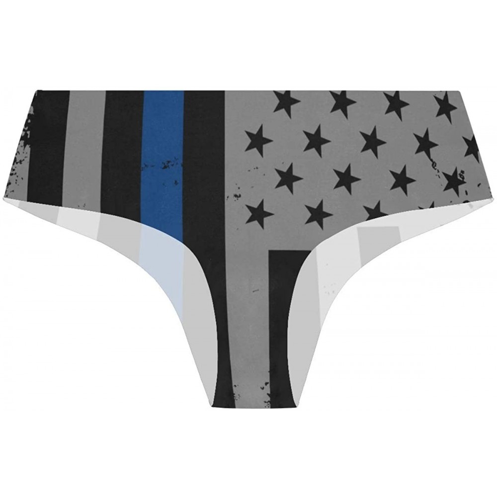 Panties Women Funny Briefs Retro Puerto Rico Flag Soft Invisible Seamless Underwear Panties - Police Thin Blue Line Flag - C1...