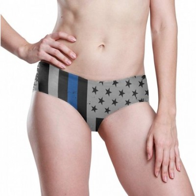 Panties Women Funny Briefs Retro Puerto Rico Flag Soft Invisible Seamless Underwear Panties - Police Thin Blue Line Flag - C1...